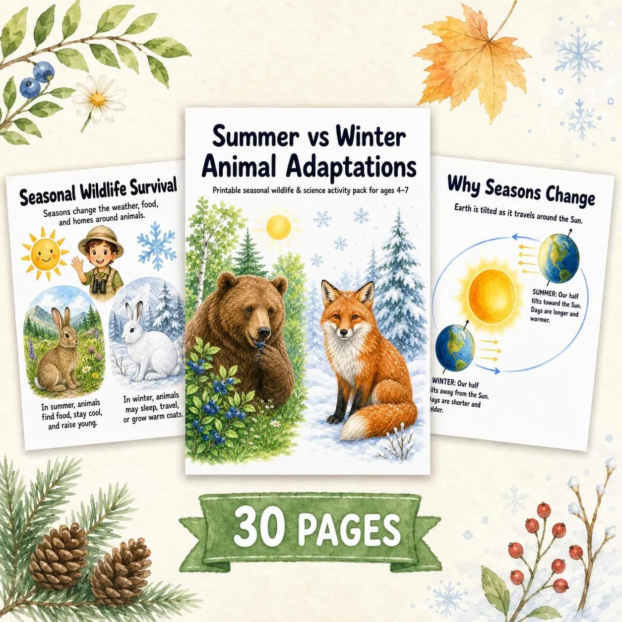 Summer vs Winter Animal Adaptations Printable