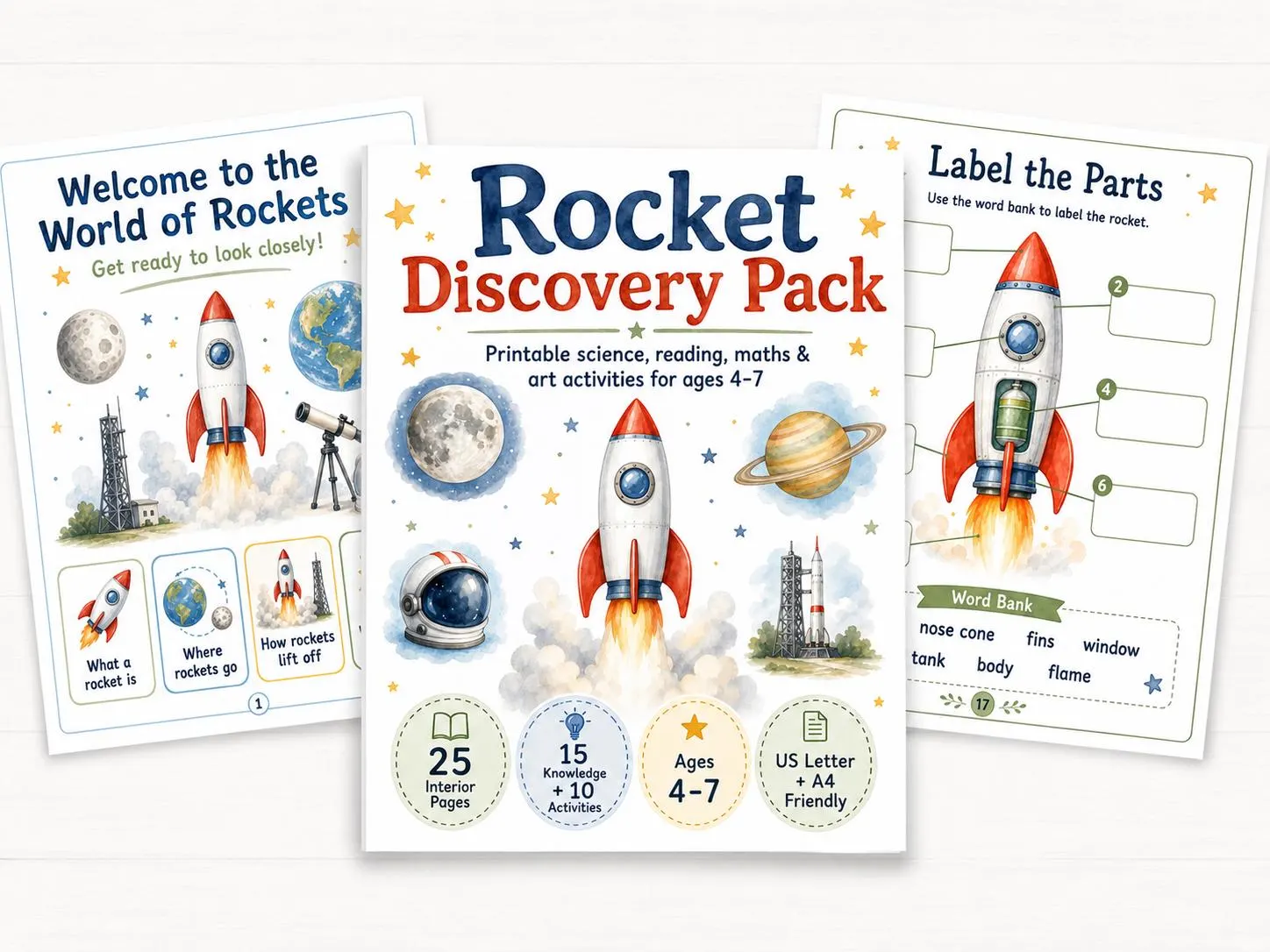 Rocket Discovery Pack Printable Activities for Ages 4-7 (Digital Download)