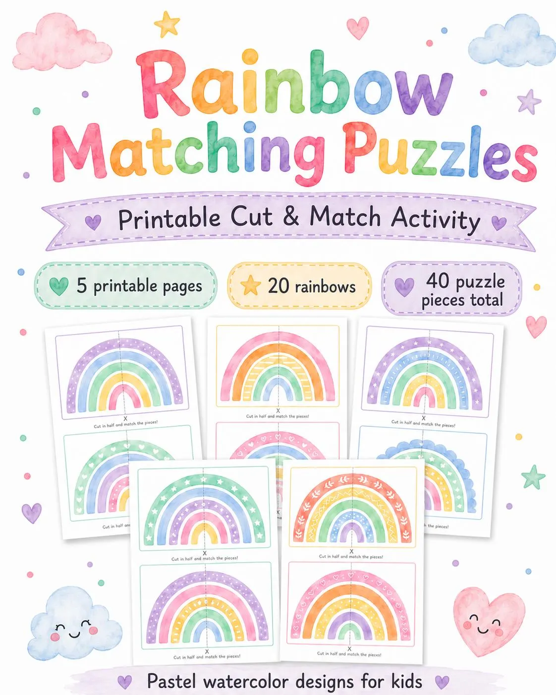 Watercolor Rainbow Matching Puzzles for Kids