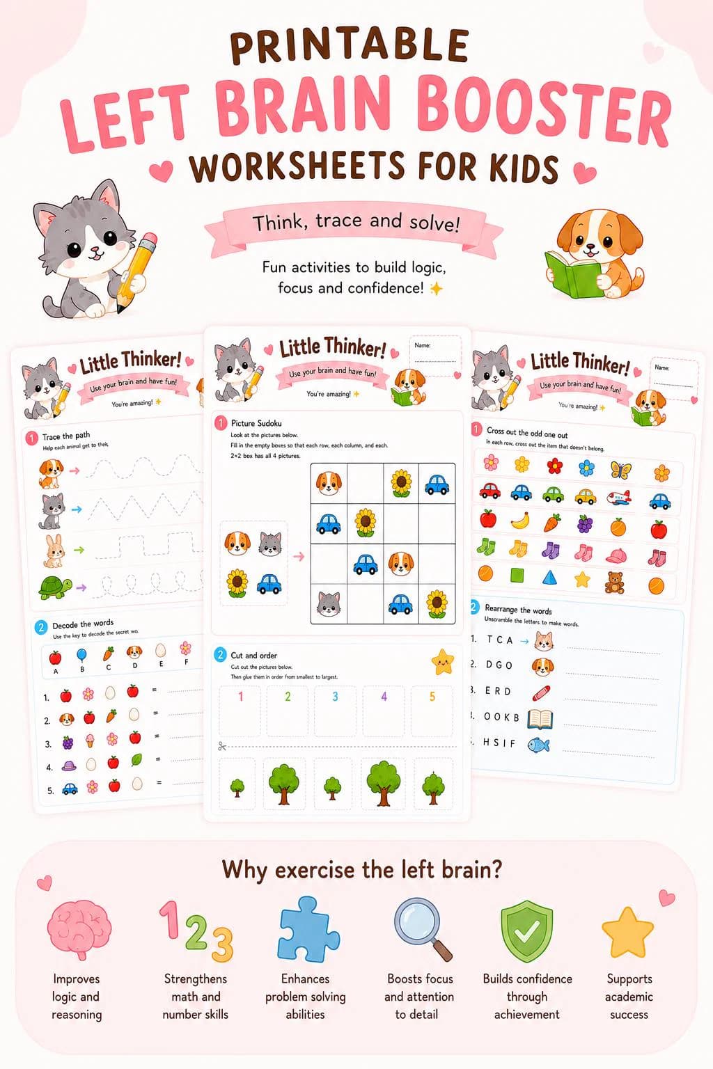 Printable Left Brain Booster Worksheets for Kids
