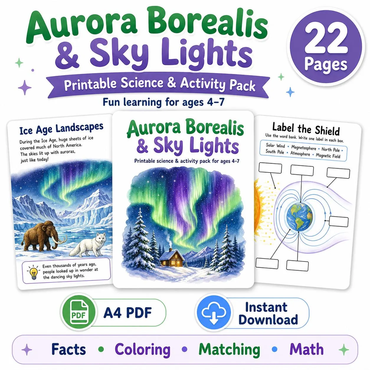 Aurora Borealis & Sky Lights Printable Activity Pack for Kids