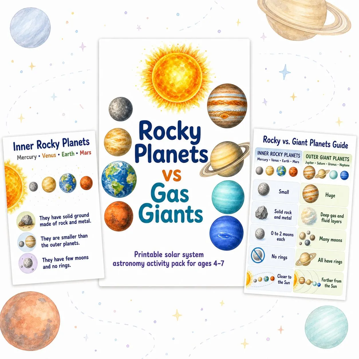 Rocky Planets vs Giant Planets Printable Activity Pack