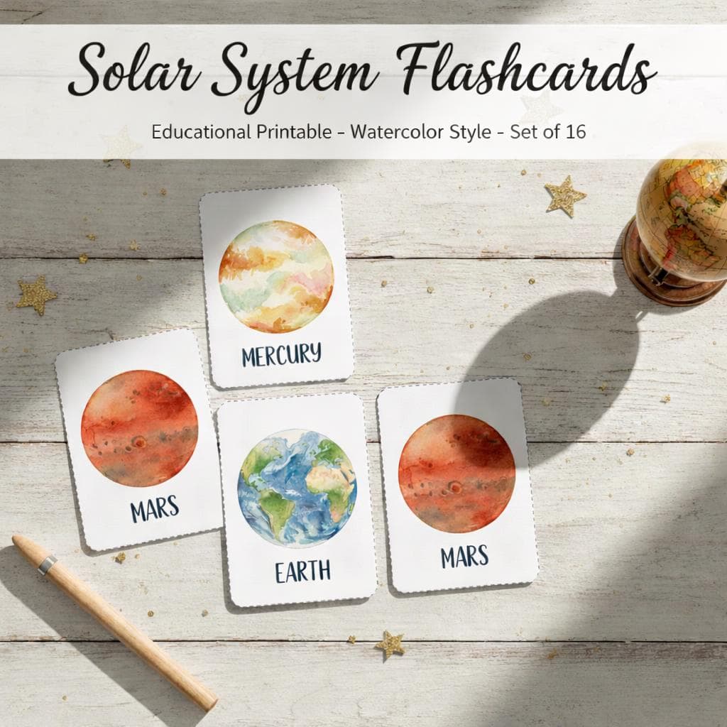 Solar system flashcards/ planets/ educational flashcards/ printable/ digital