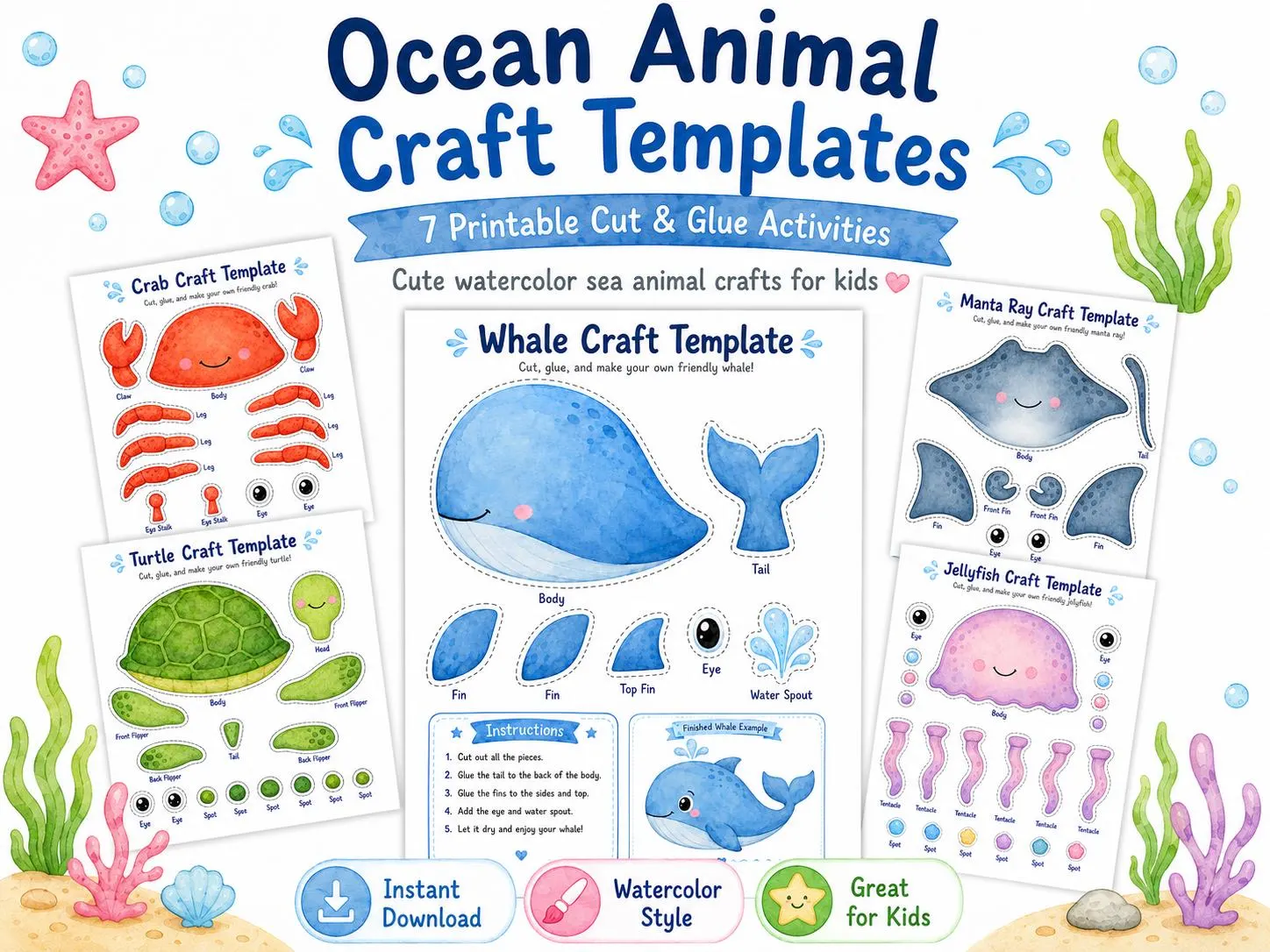 Ocean Animal Craft Templates