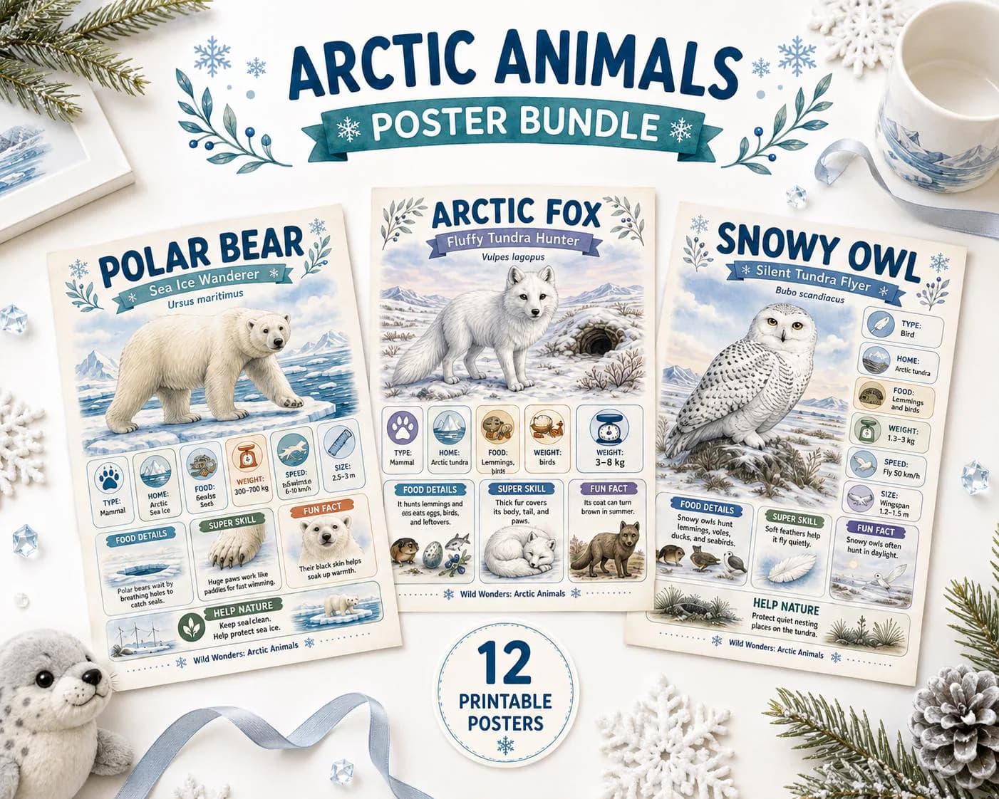 Arctic Animals Printable Poster Bundle