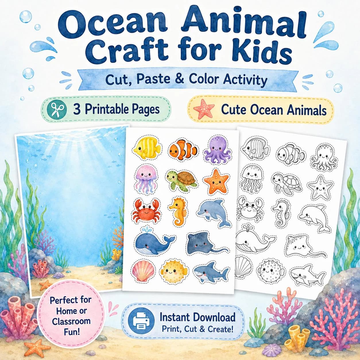 Ocean Animal Craft for Kids Printable