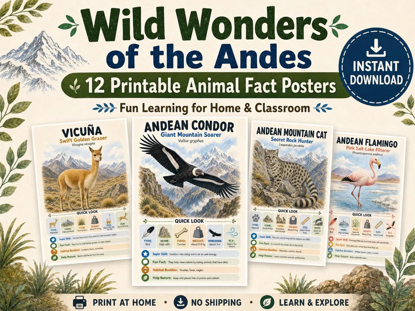 Andes Animals Printable Posters