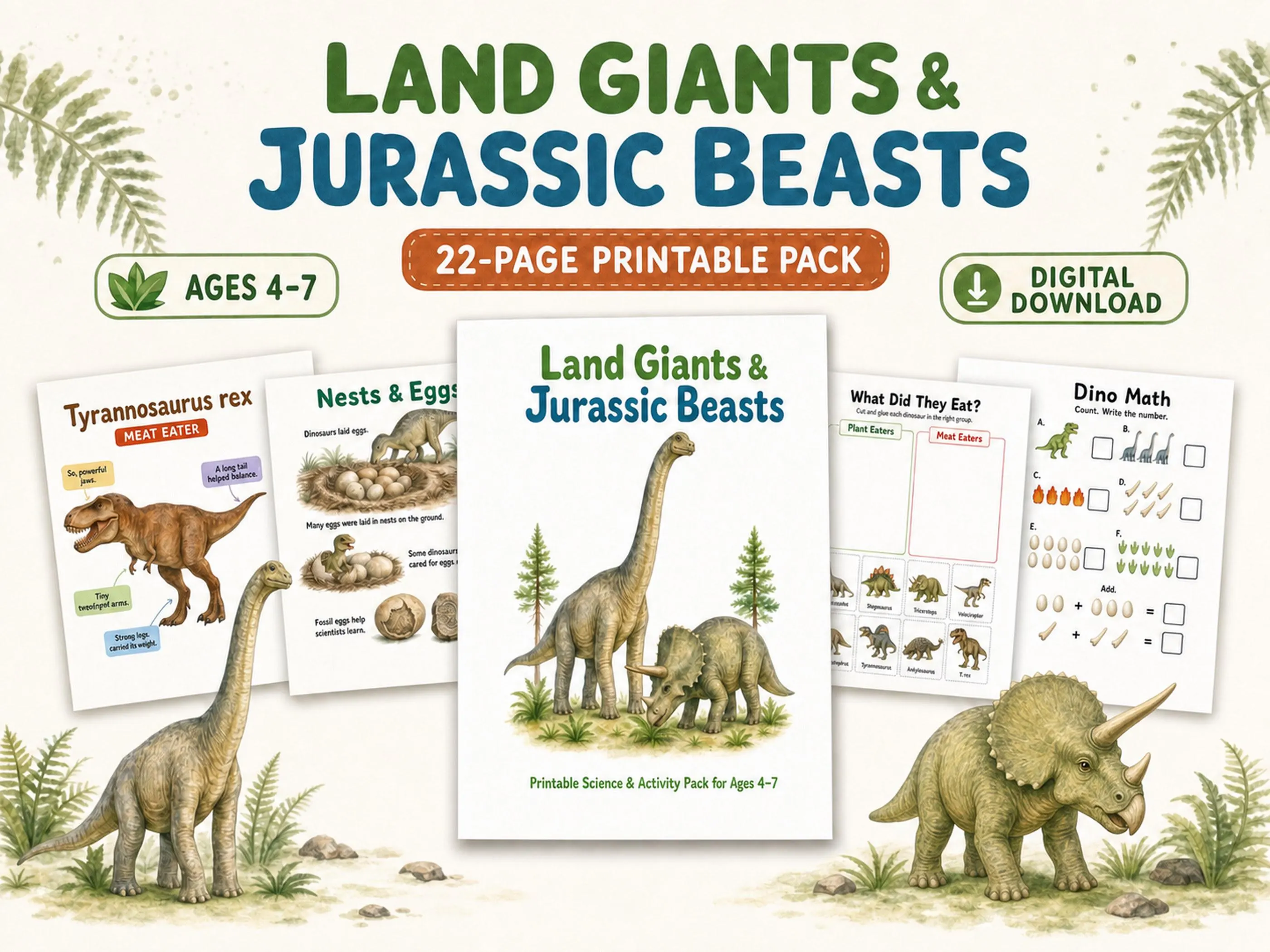 Dinosaur Printable Activity Pack for Kids Ages 4–7