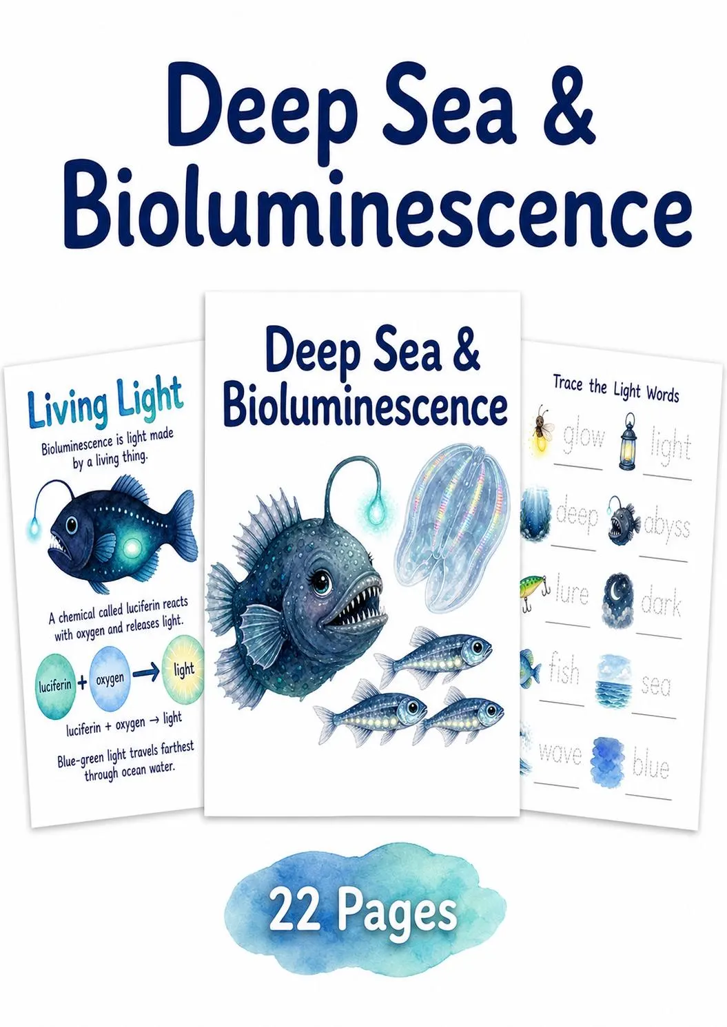 Deep Sea & Bioluminescence Activity Pack for Kids Ages 4-7