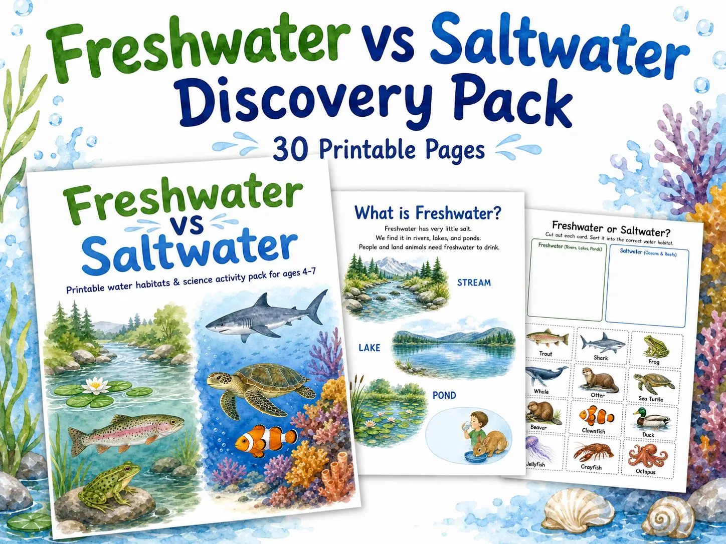 Freshwater vs Saltwater Printable Science Pack