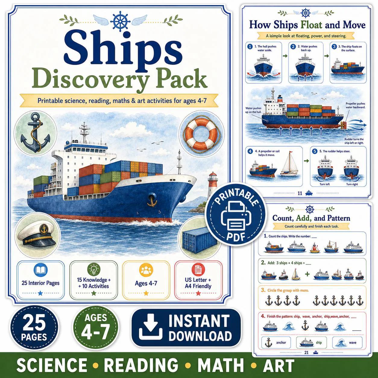 Ships Discovery Pack Printable Activities for Kids Ages 4-7 (PDF)