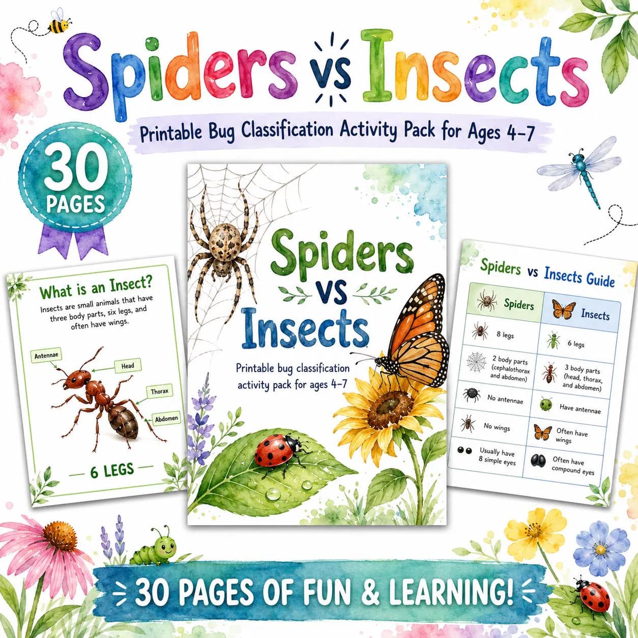 Spiders vs Insects Printable Activity Pack