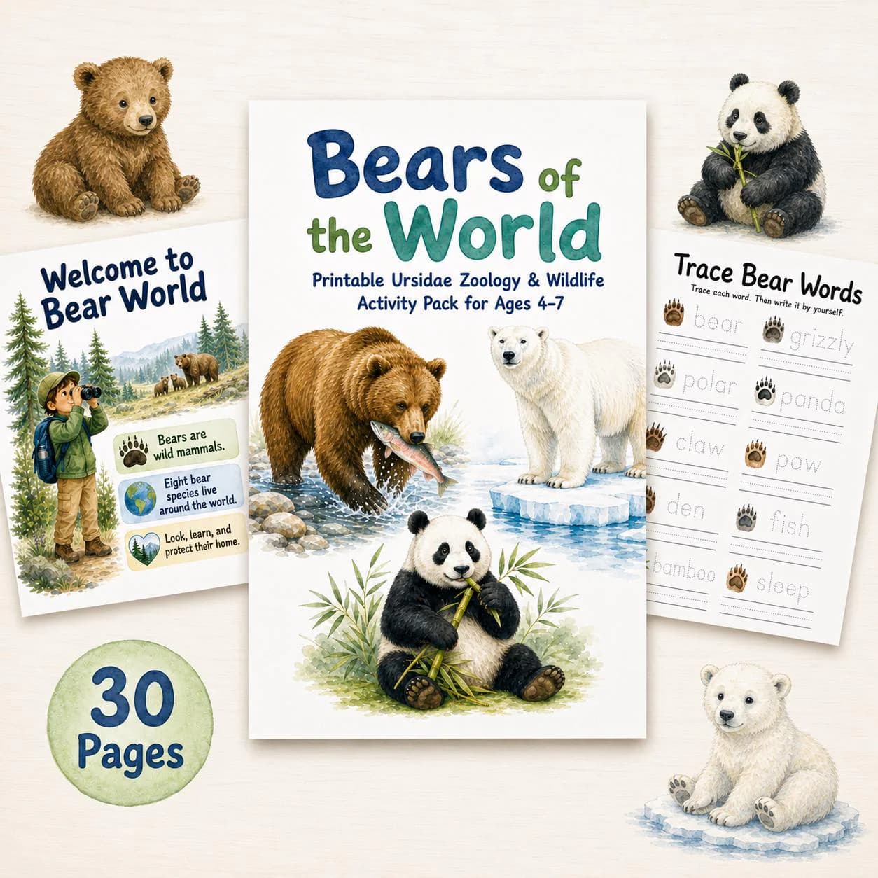 Bears of the World Printable Activity Pack for Ages 4–7
