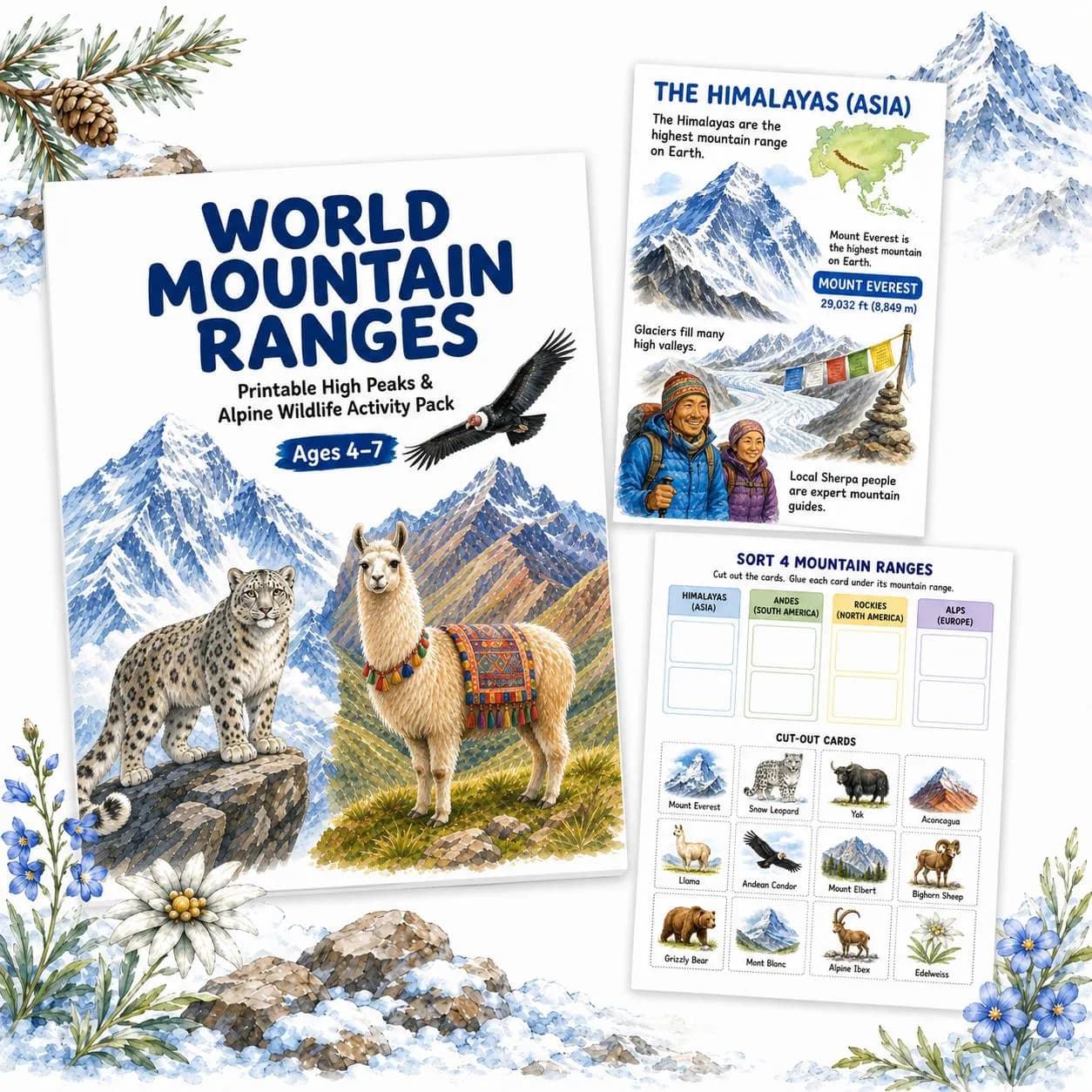 World Mountain Ranges Printable Pack