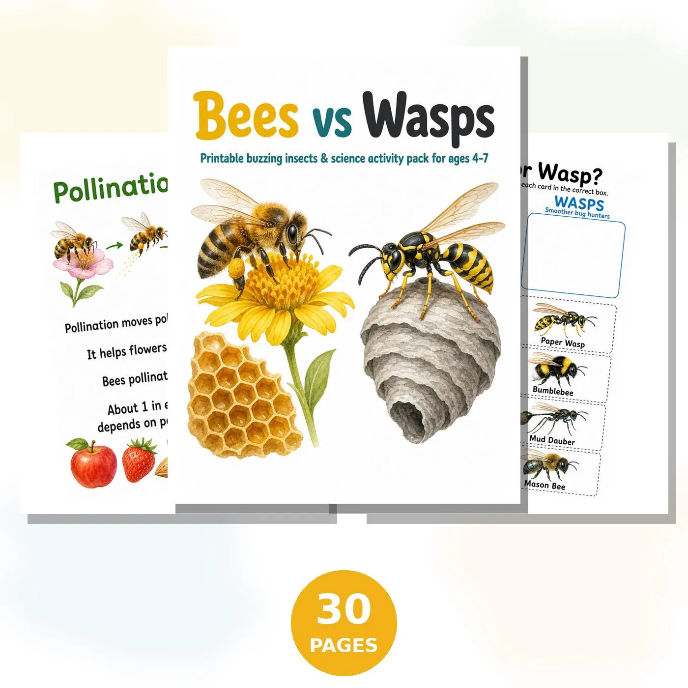 Bees vs Wasps Printable Activity Pack for Kids
