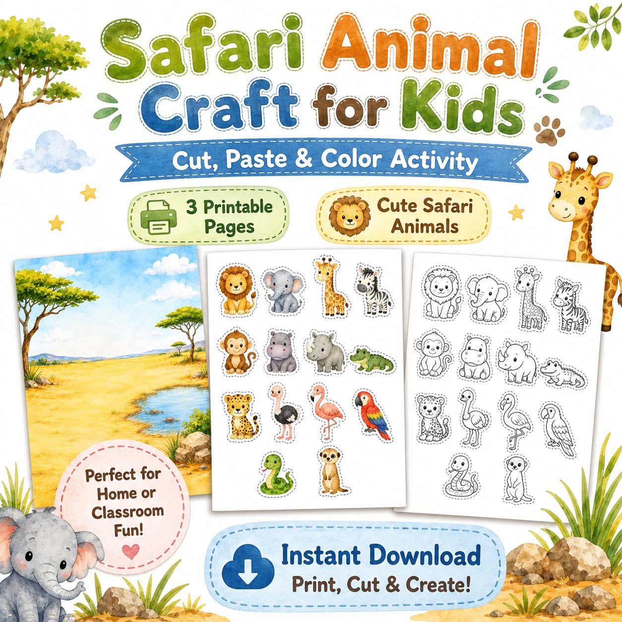 Safari Animal Craft for Kids Printable