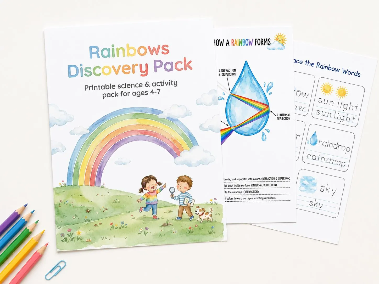 Rainbows Discovery Pack Printable Science Activity Book for Kids Ages 4-7