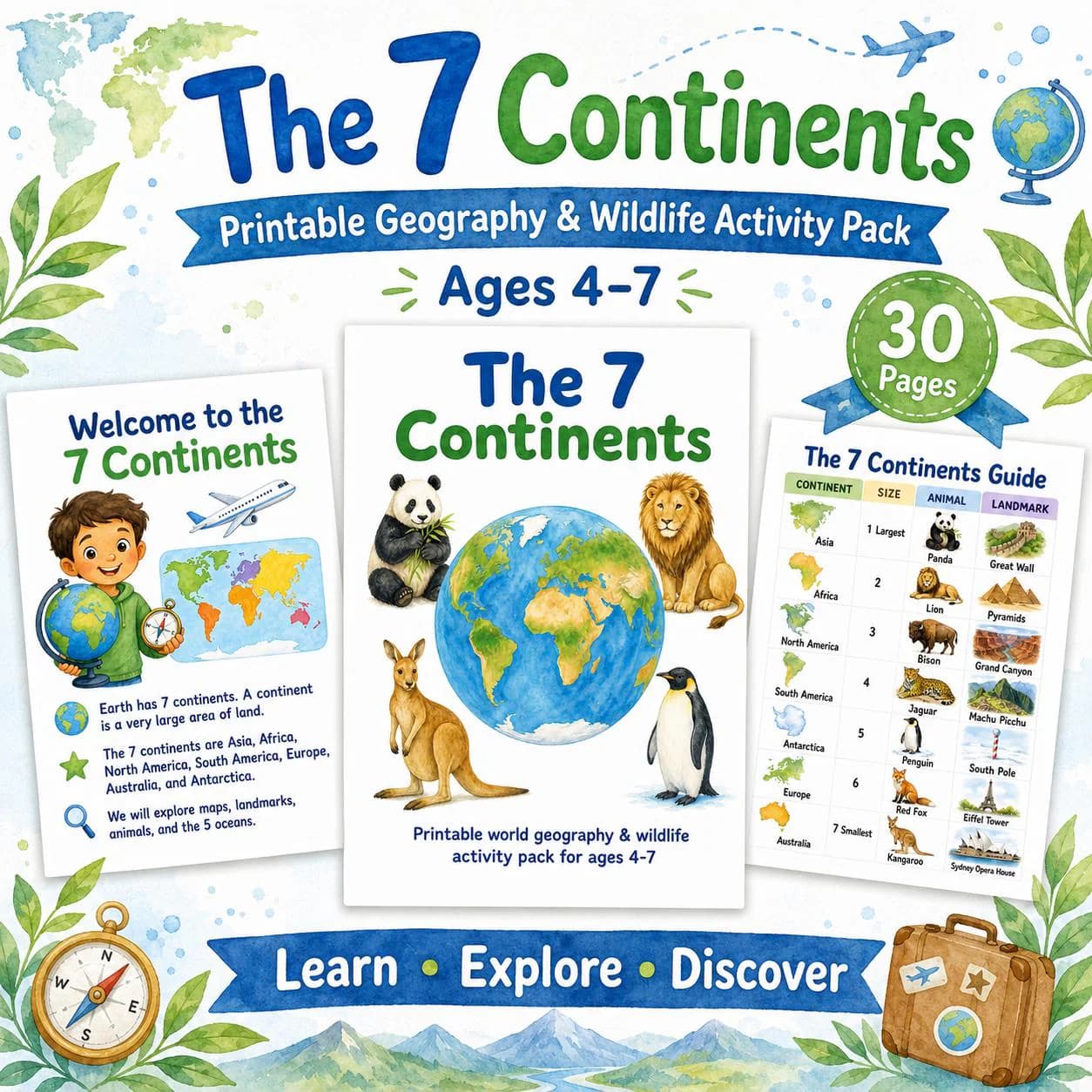 7 Continents Printable Activity Pack for Kids