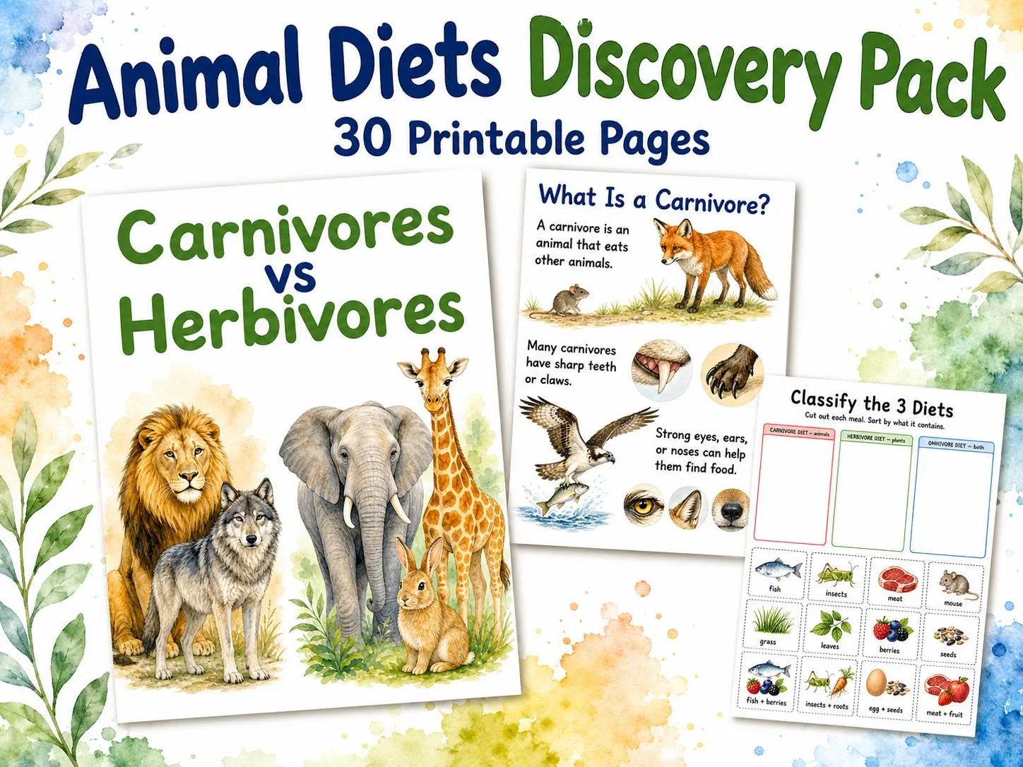 Animal Diets Printable Pack for Kids