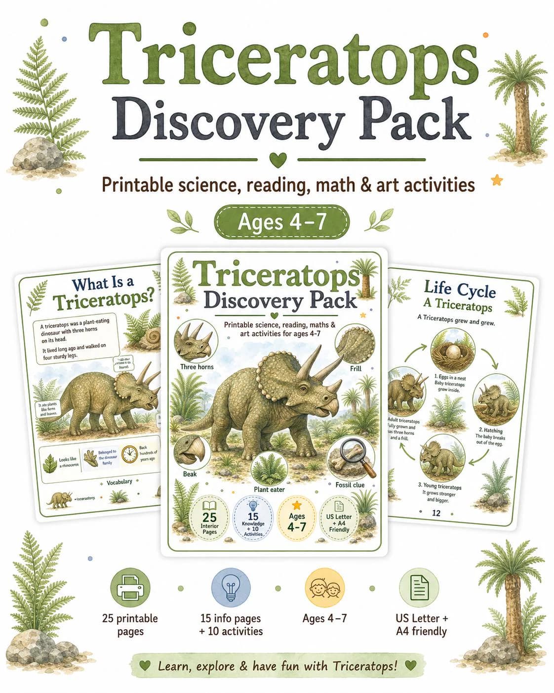 Triceratops Discovery Pack – Printable Dinosaur Science
