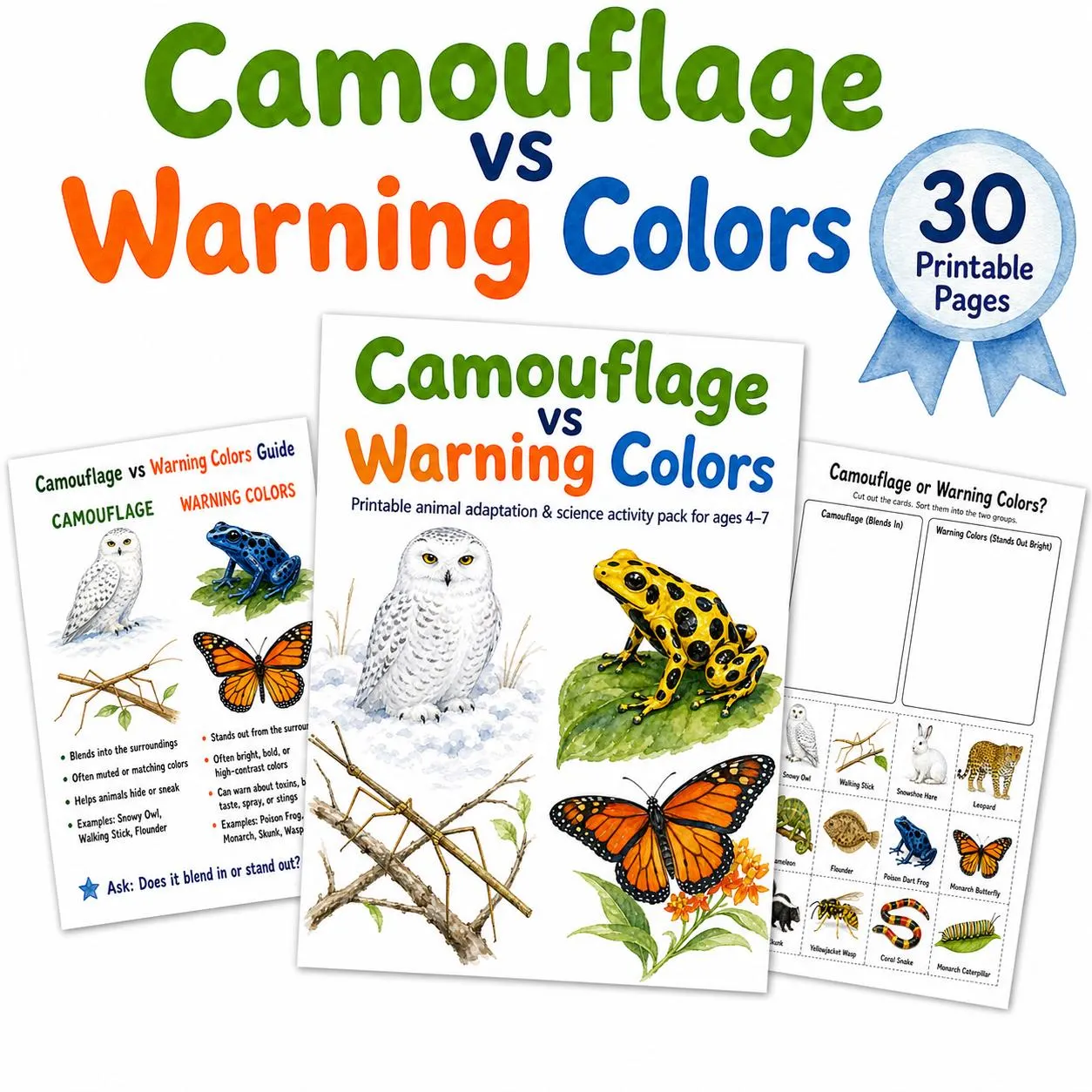 Camouflage vs Warning Colors Printable Pack