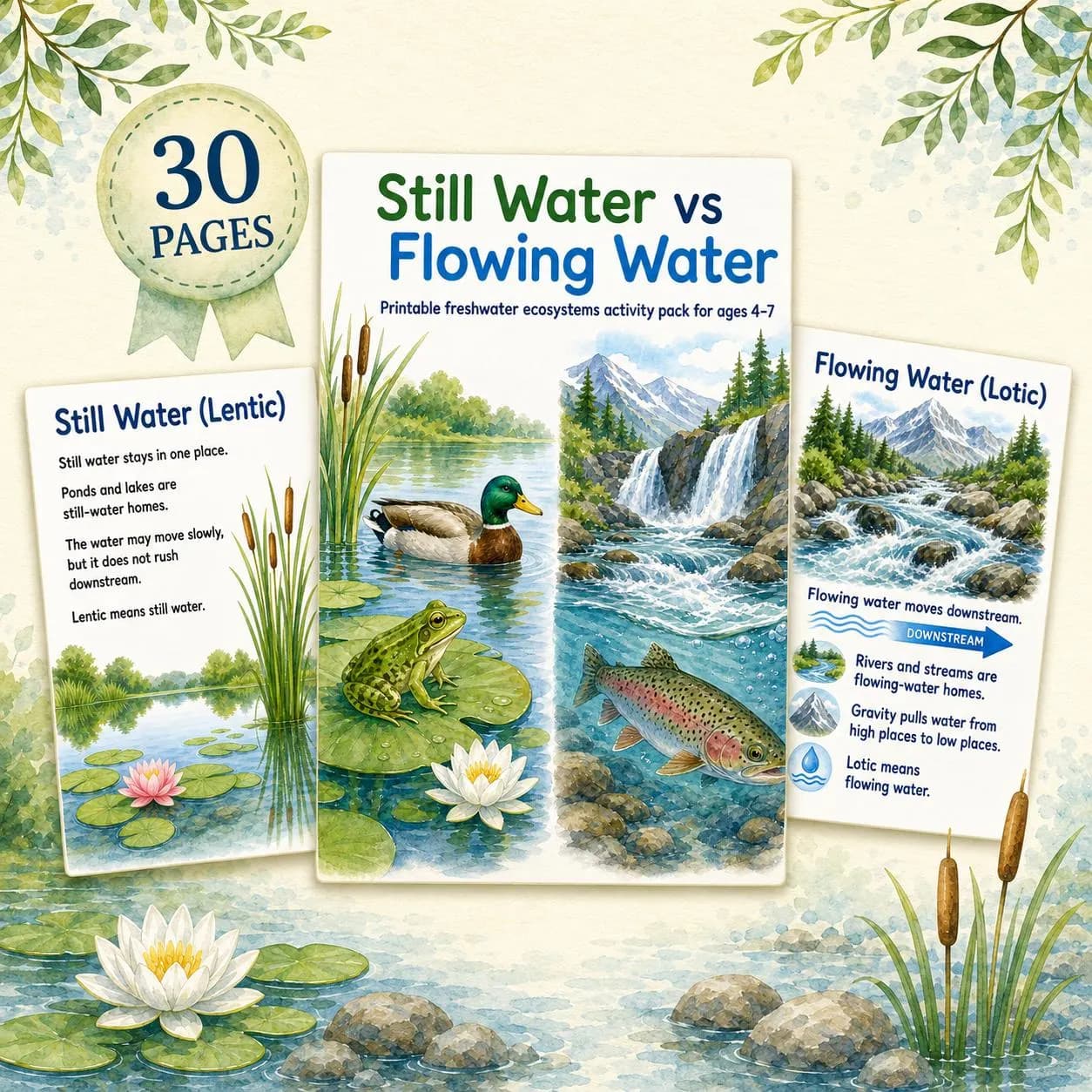 Still vs Flowing Water Printable