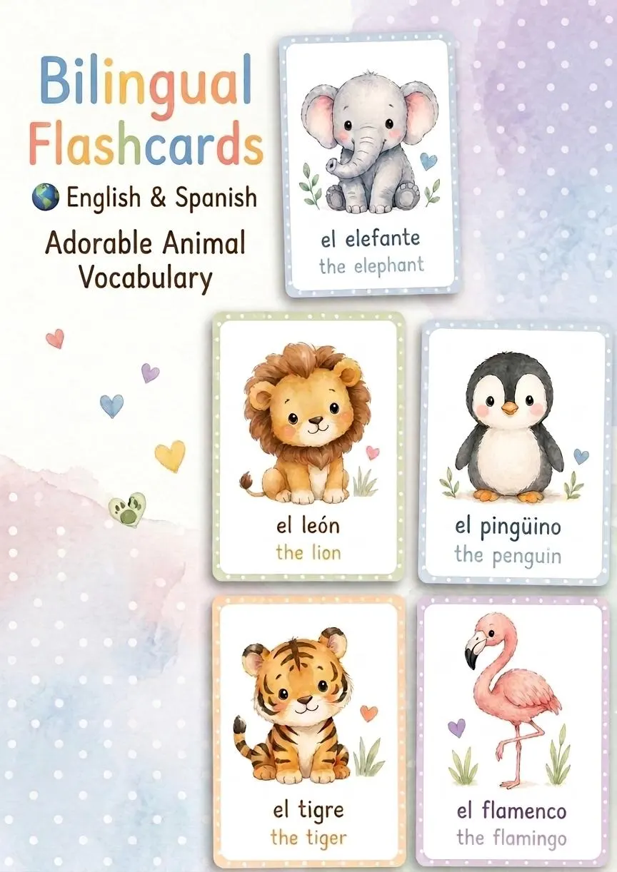Biligual flashcards animals english spanish/ animales ingles espanol