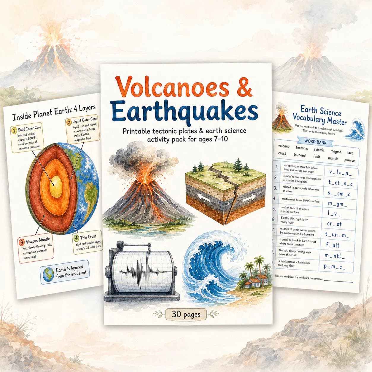 Volcanoes Earthquakes Printable Activity Pack
