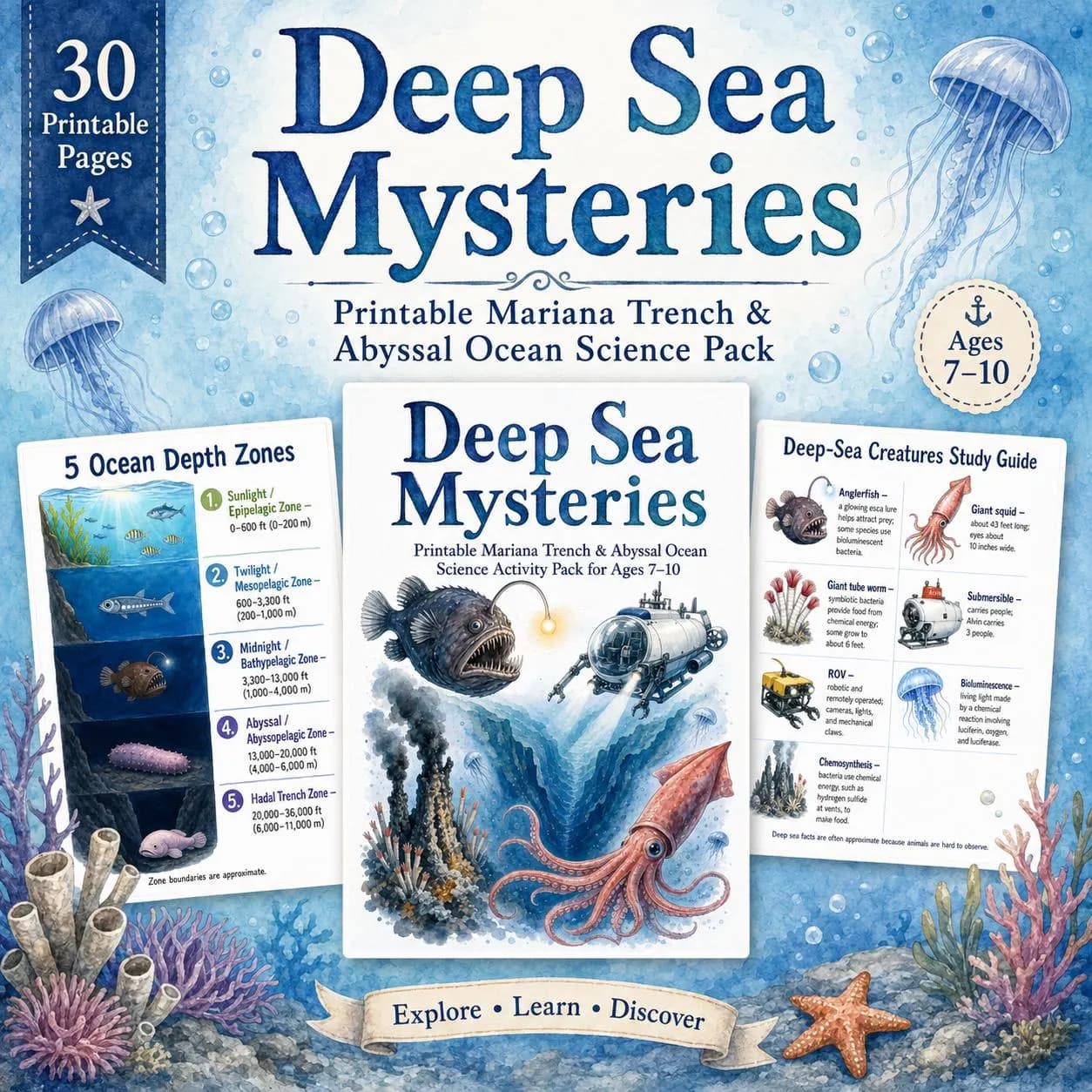 Deep Sea Mysteries Printable Activity Pack